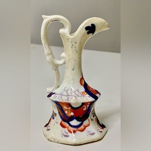 19th Century Vtg Gaudy Welsh Rainbow Pattern Otagonal Hand Painted Luster Cruet